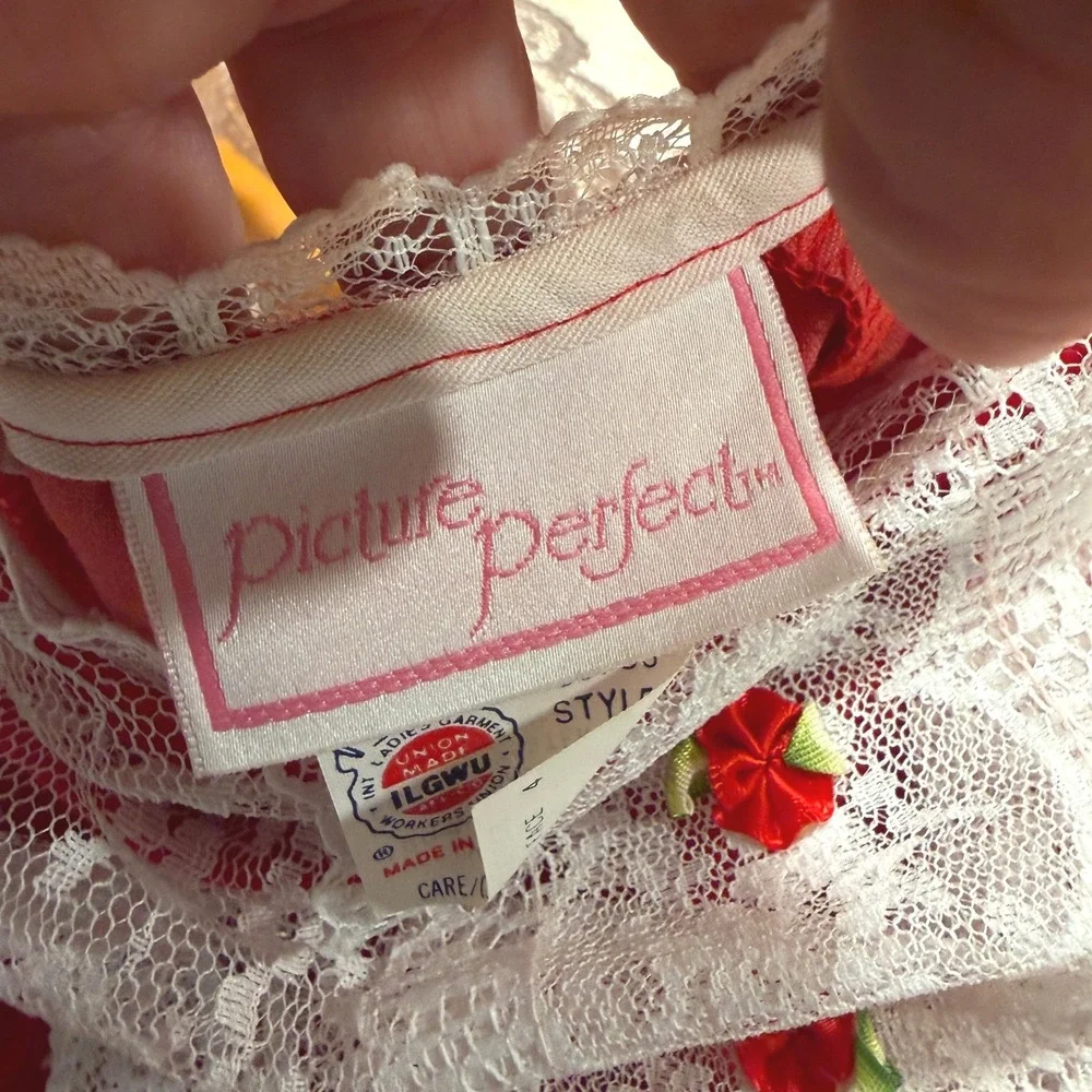 Vintage Picture Perfect Red Velvet Lace Collar Dress Girls Size 10 USA Holiday